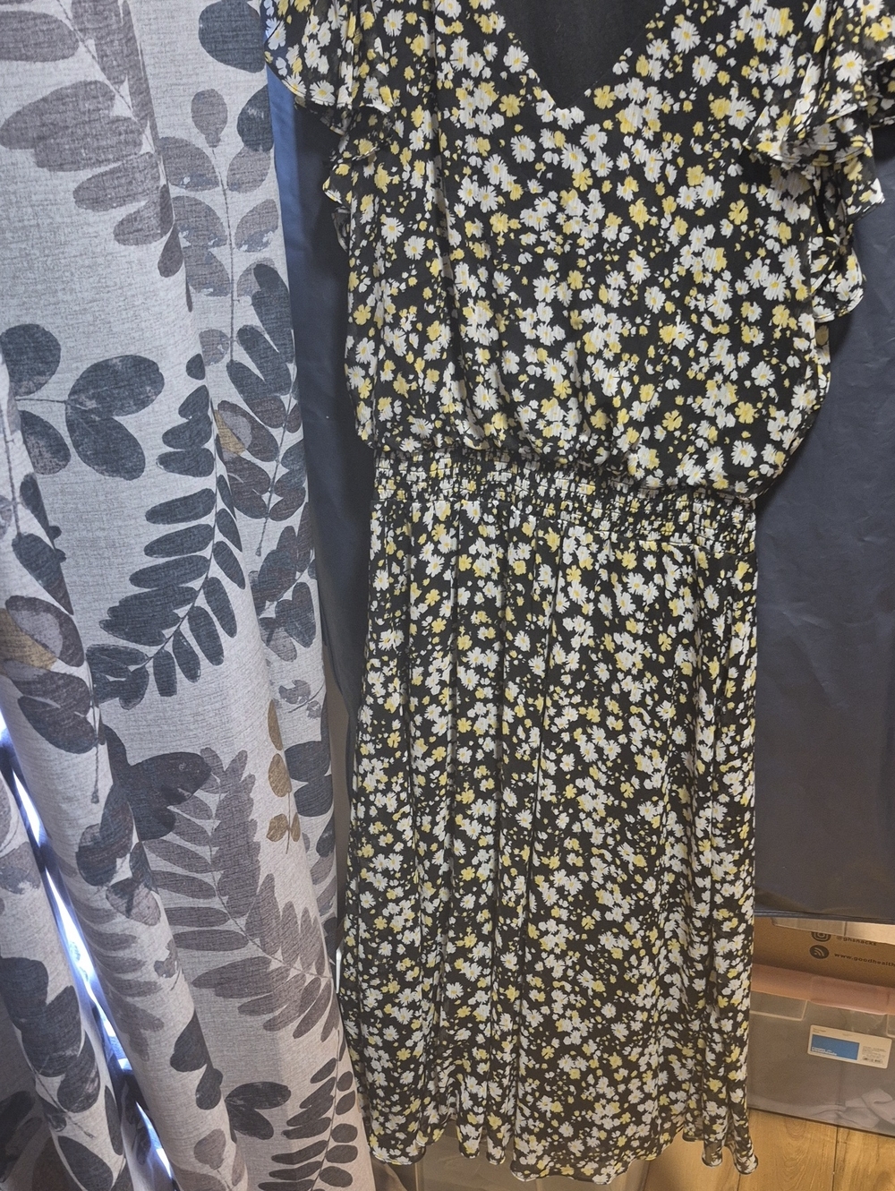 MSK Black Dress with Yellow & White Daisy Print